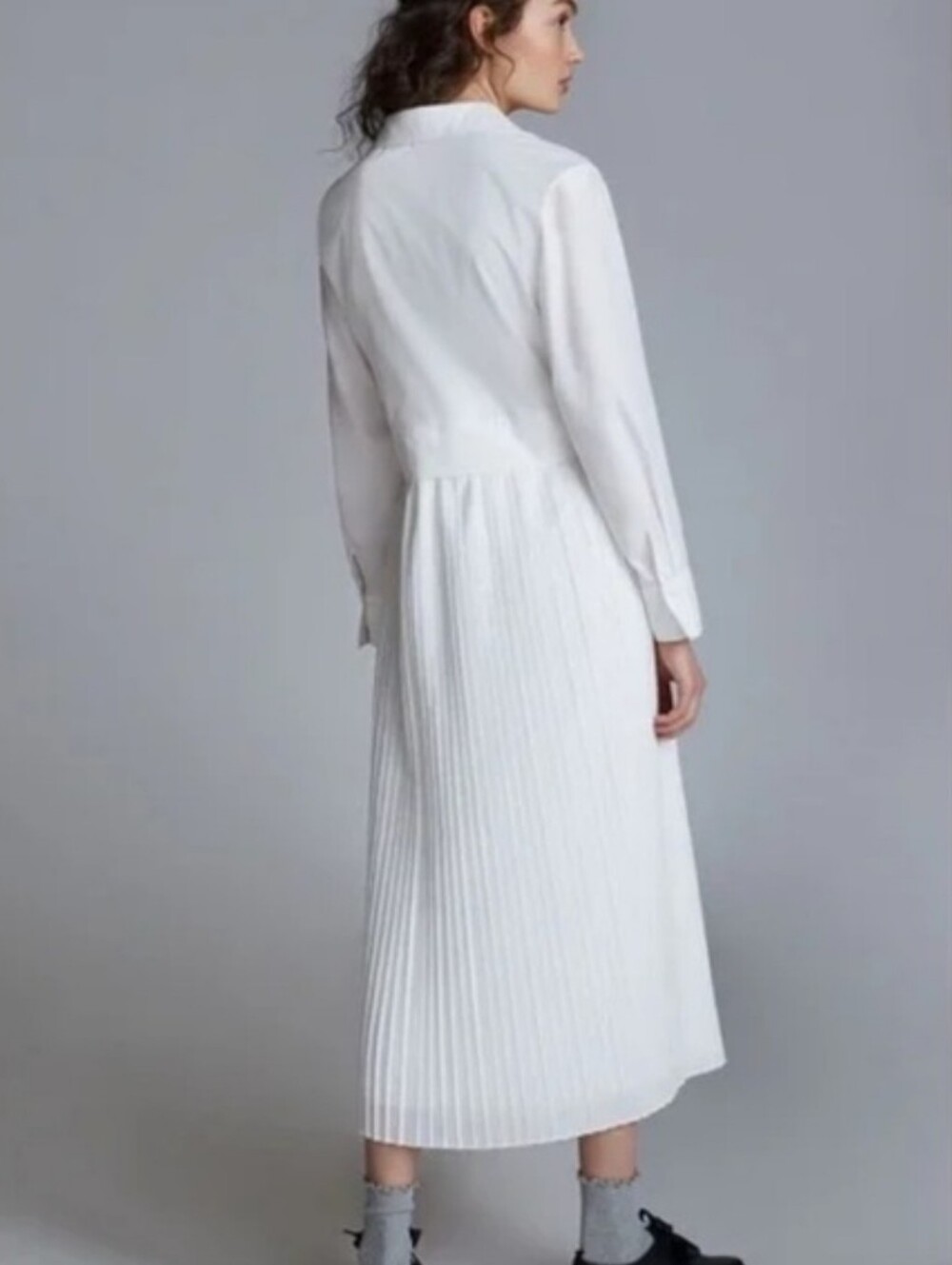 Anthropologie Elenore White Pleated Shirt Dress, Sz S - Picture 2 of 6